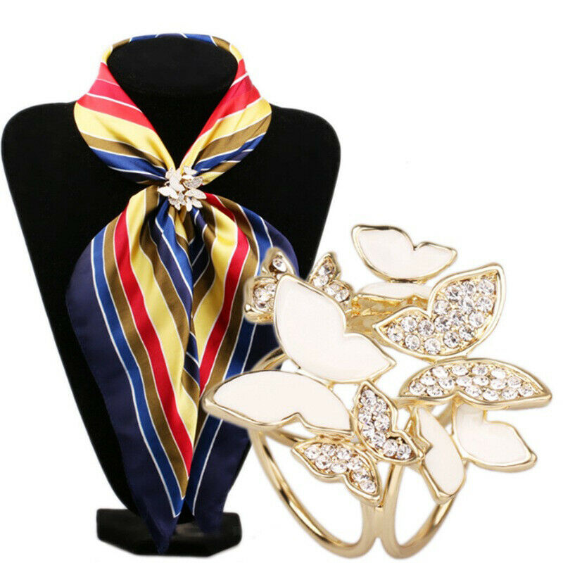 Crystal Silk Scarf Clip Buckle Holder Butterfly Brooch Pins Jewelry Gift