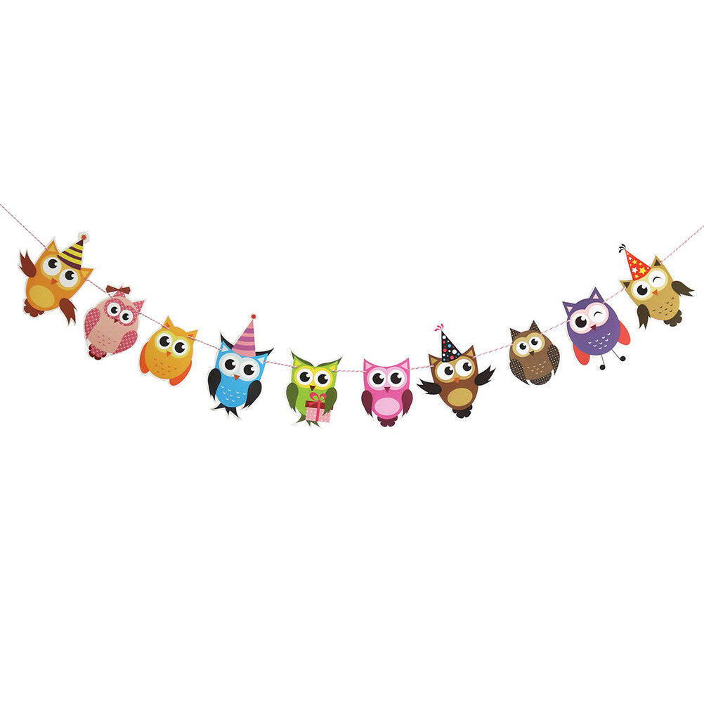cartoon owl paper flag birthday party decoration banner bunting for childr.l8
