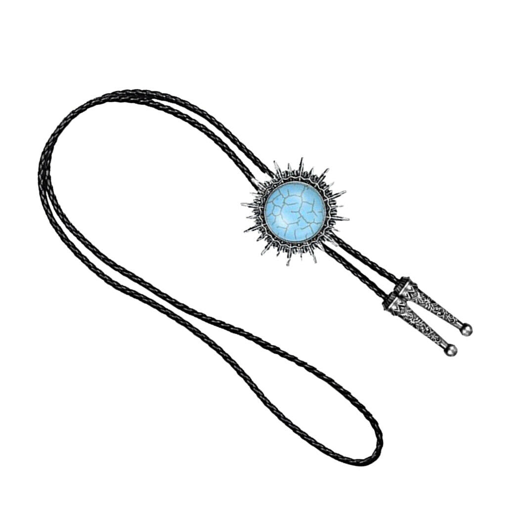 Retro Turquoise Stone Western Native American Cowboy Bolo Leather Necktie