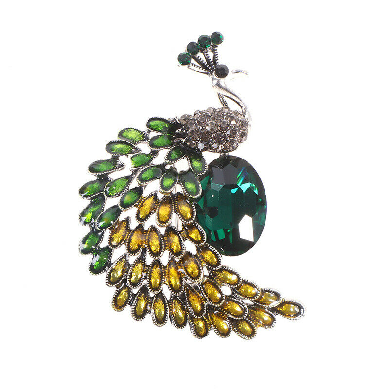 1Pc Green Rhinestone Peacock Brooches Women Office Casual Clothes Brooch .l8