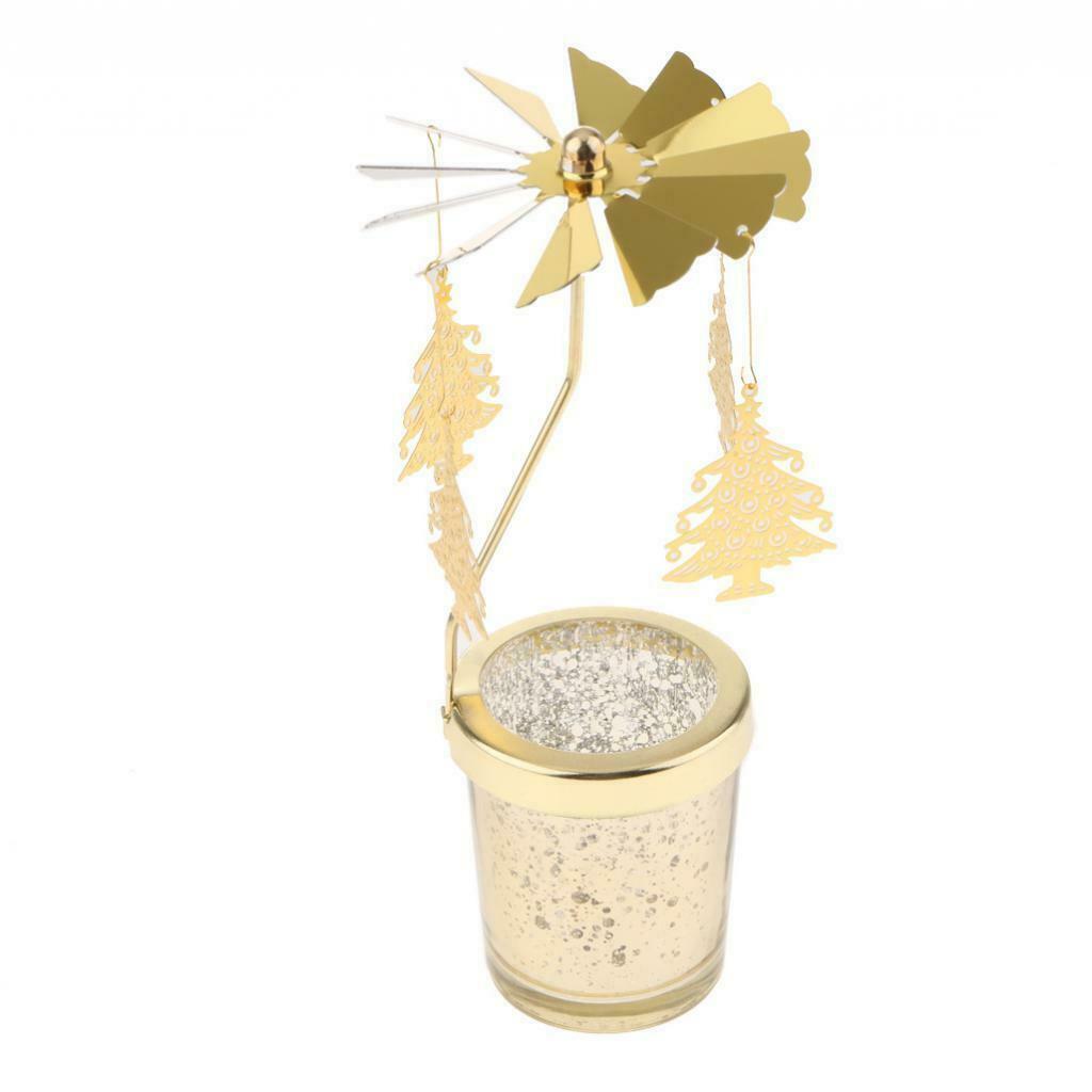 2x Xmas Rotatingg Carousel Tealight Candle Holder Decor Golden
