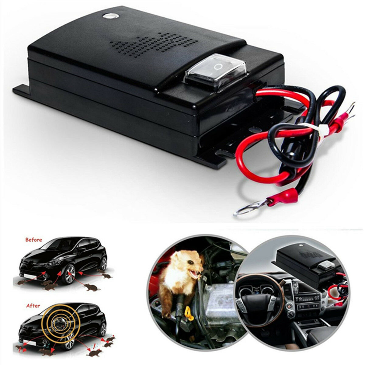 Vehicle Pest Rodents Mice Repellent Ultrasonic Vibration Protect Cables &Engine