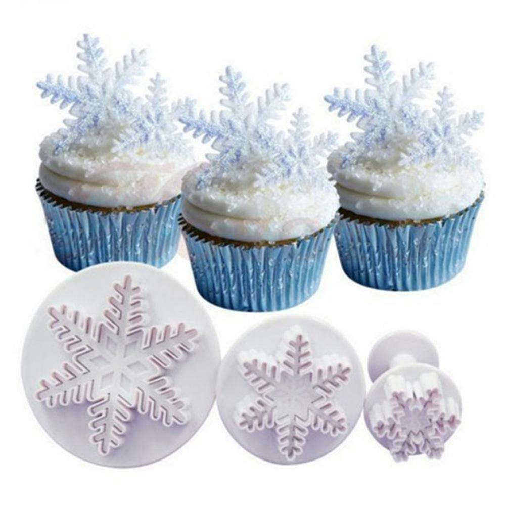 3pcs Snowflake Embossed Mould Fondant Cake Decoration Mold DIY Baking Tools @