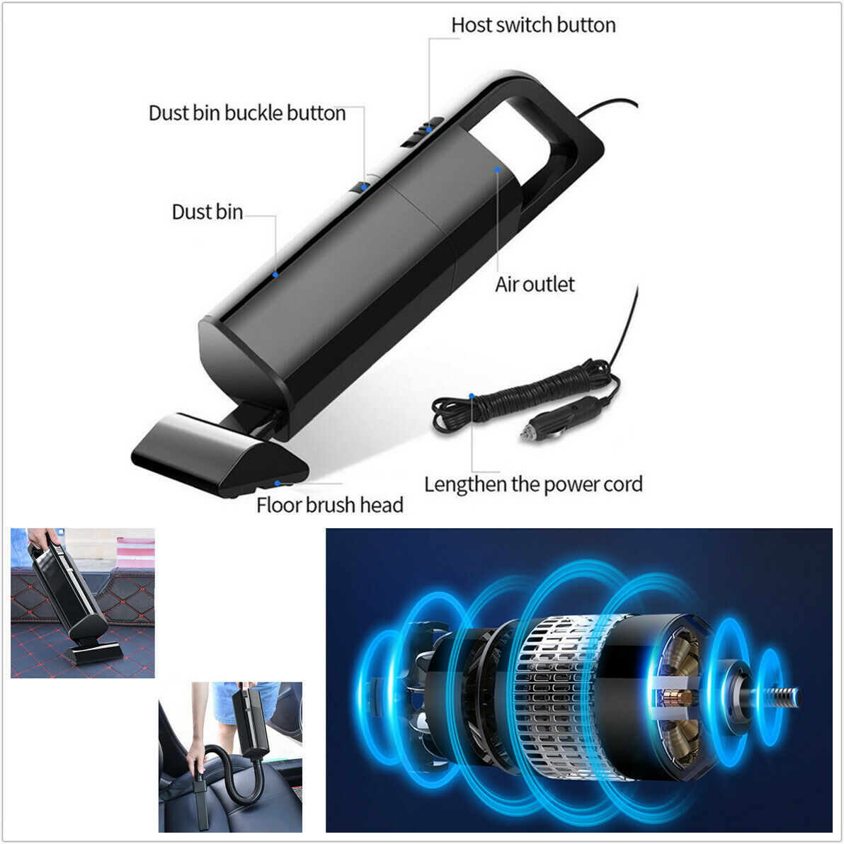 4000PA 120W High-Power Portable HandHeld Car Vacuum Cleaner Tool 12V Universal