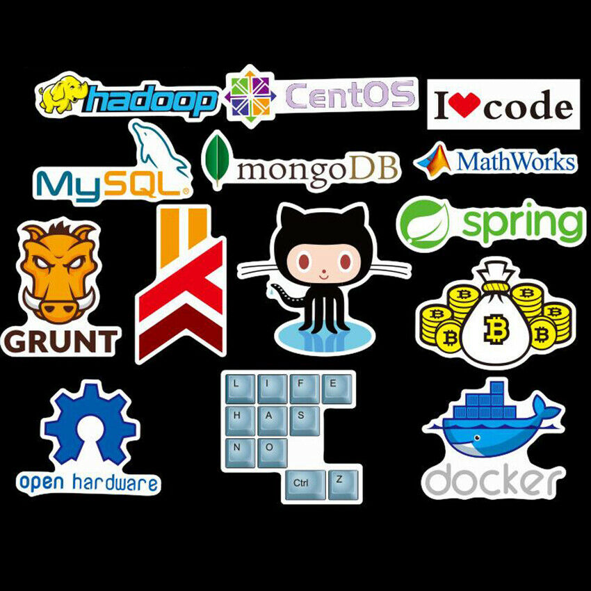 72x Developer, Programmer Stickers of Programming Languages and Internet Brands