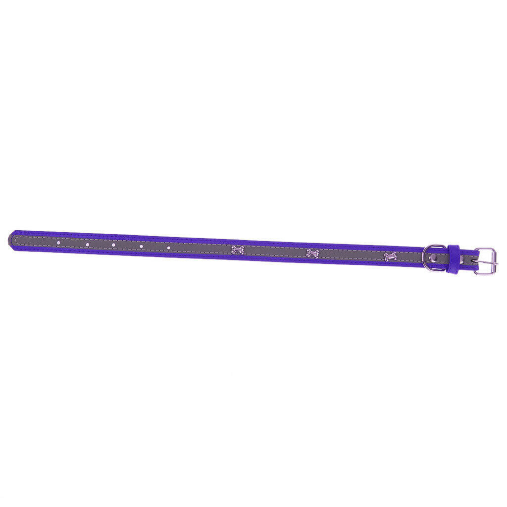 Pet Puppy PU Leather Belt Bone Reflective Safety Buckle Dog Collar-Purple