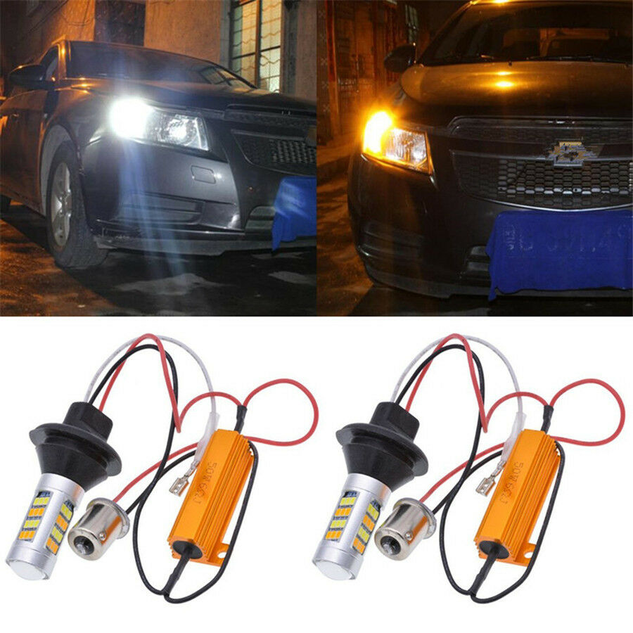 2 Pcs Dual-color Amber-White Switchback LED Turn Signal Light  DRL Kit 1156 Base