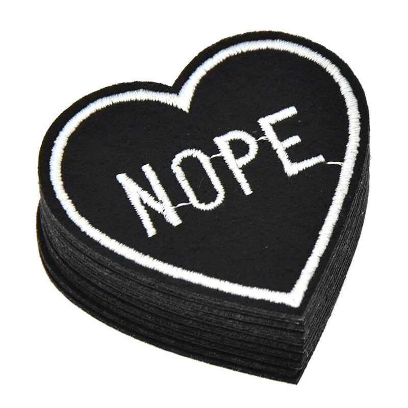 10 Pcs NOPE Heart Pattern Patches Embroidery Applique Badges Craft Sewing Supply
