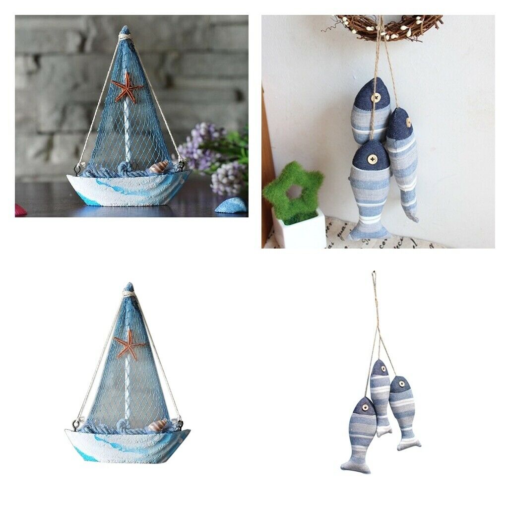 2Pcs Mediterranean Nautical Tropical Fishing Sailing Boat Fishes Ornament