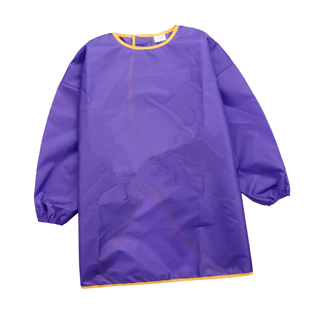 Children Kids Long Sleeve Apron Drawing Painting Waterproof Smock -Purple L