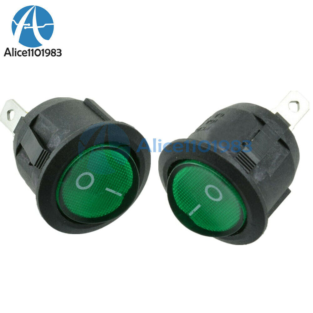 50Pcs Round Green Mini 3 Pin SPDT ON-OFF Rocker Switch Snap-in 10000 Cycles