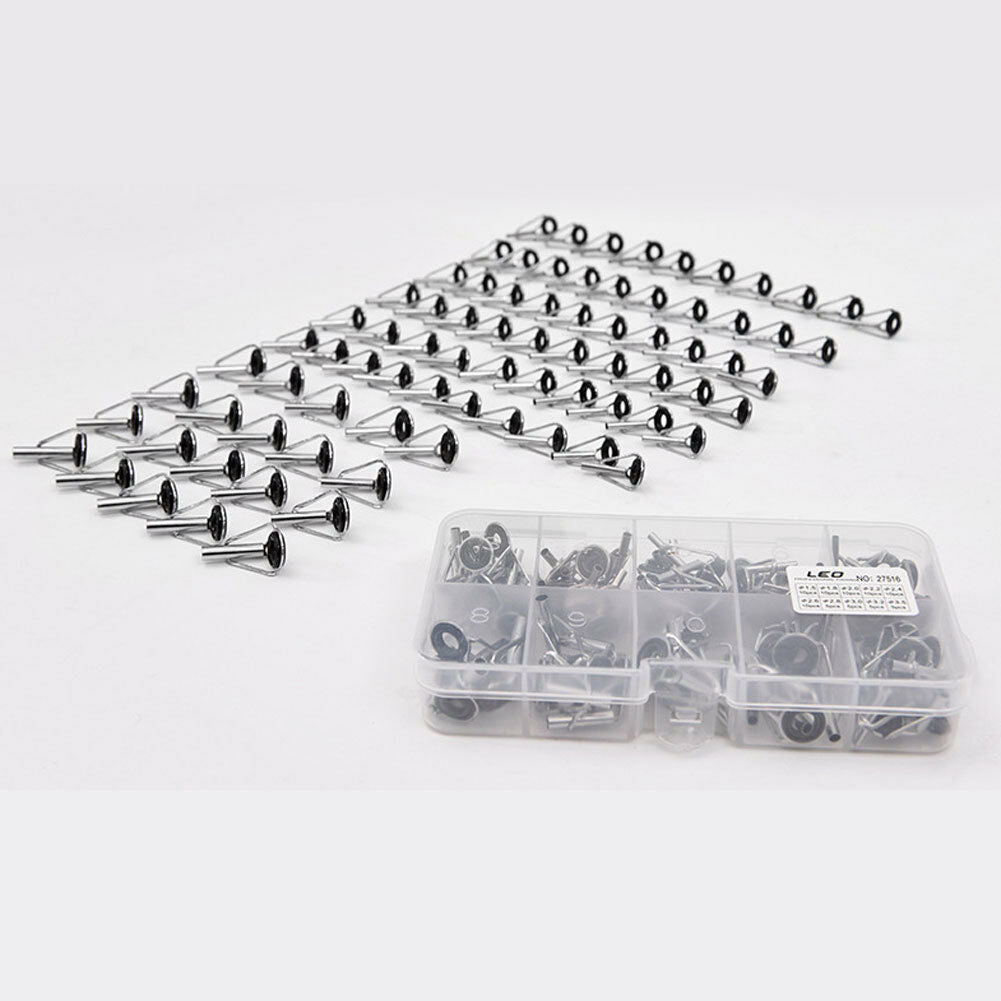 80pc Fishing Rod Part Guide Set Tip Top Repair Tool Kit W/Plastic Box New