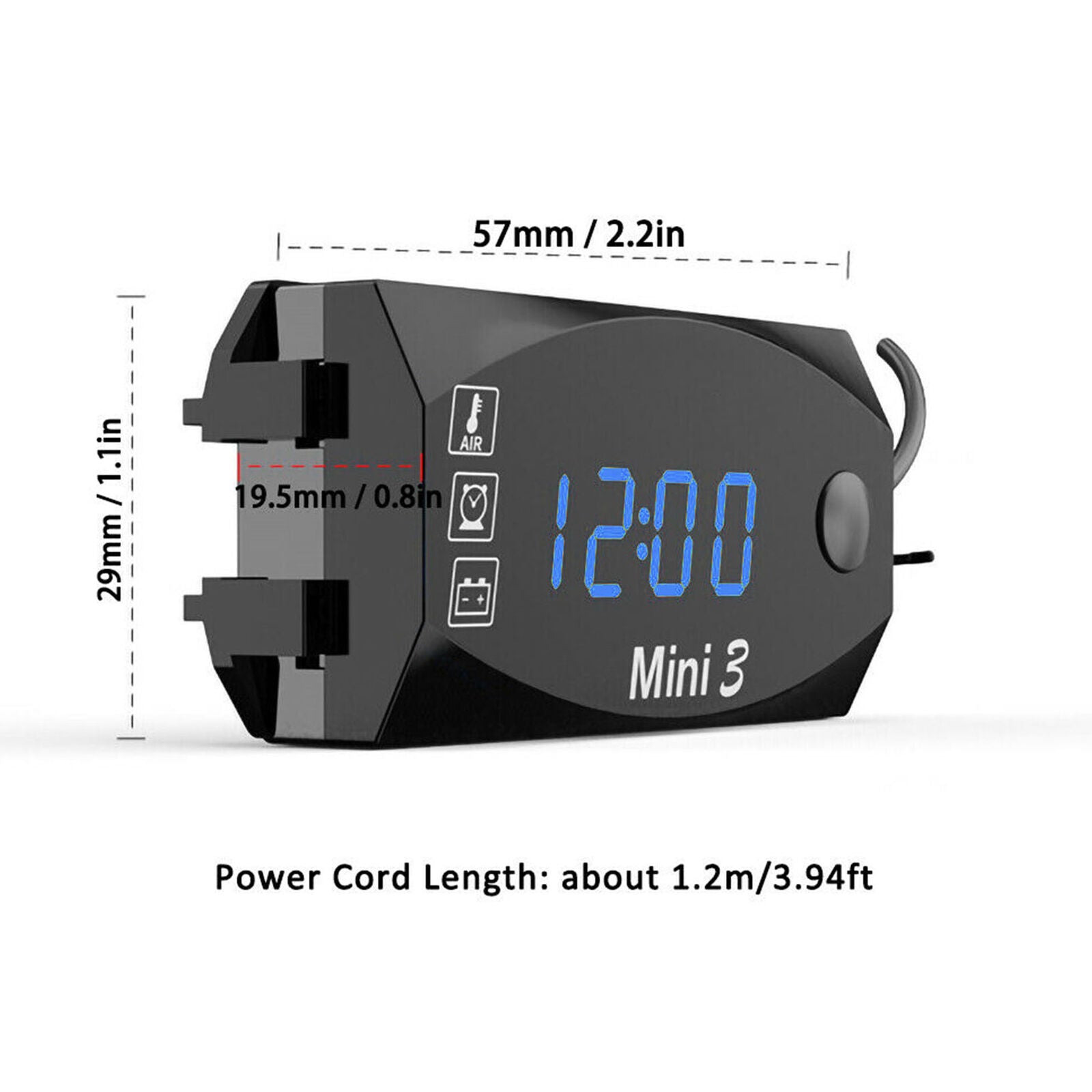 3 in1 LED Electronic Digital Time Clock Thermometer Voltmeter For 12V Motorcycle