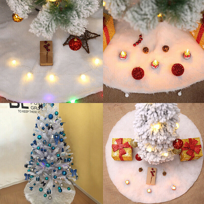 White Plush Christmas Tree Skirt Carpet Merry Christmas Decor New Year Decor EBD