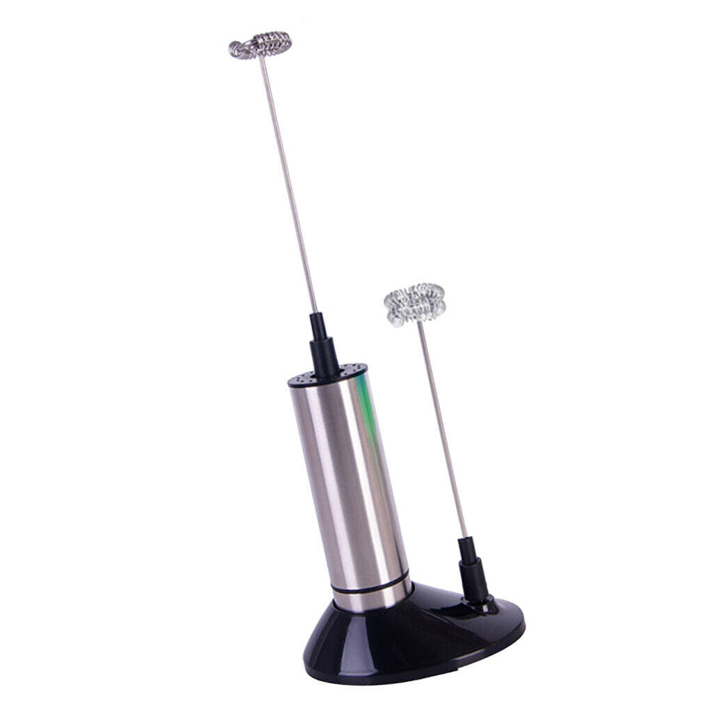 Double Spring Whisk Electric Milk Frother Mixer Hand Milk Foamer with Stand