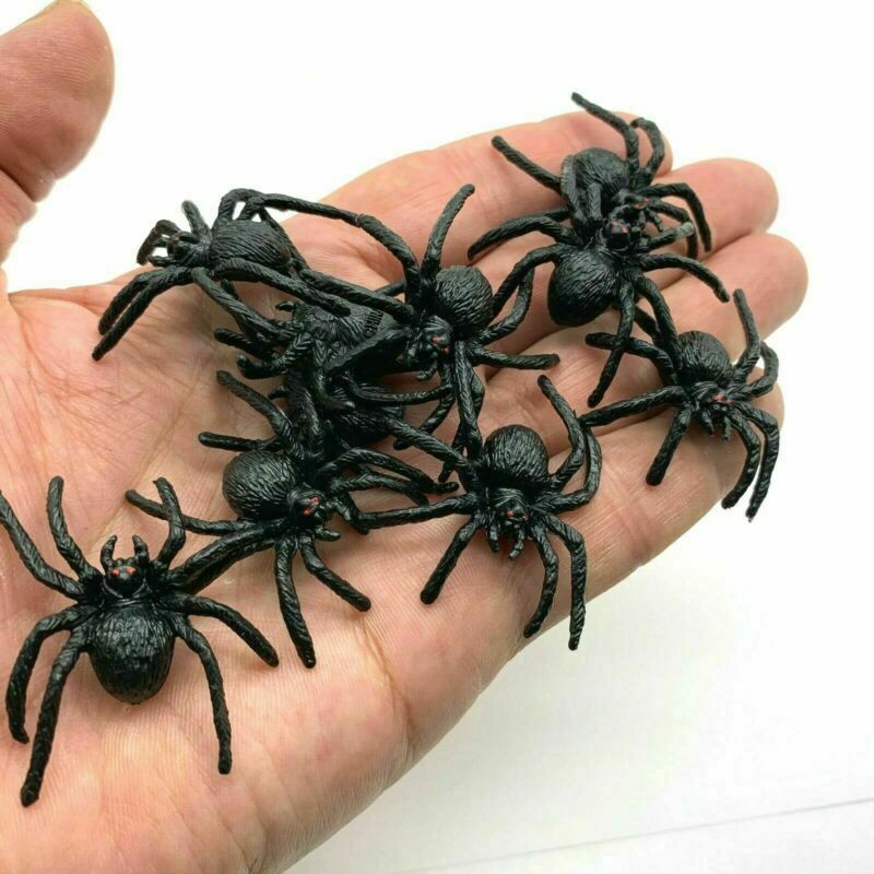 50pcs Mini Horror Black Spider Halloween Party Spider Web Simulation Decor Toys