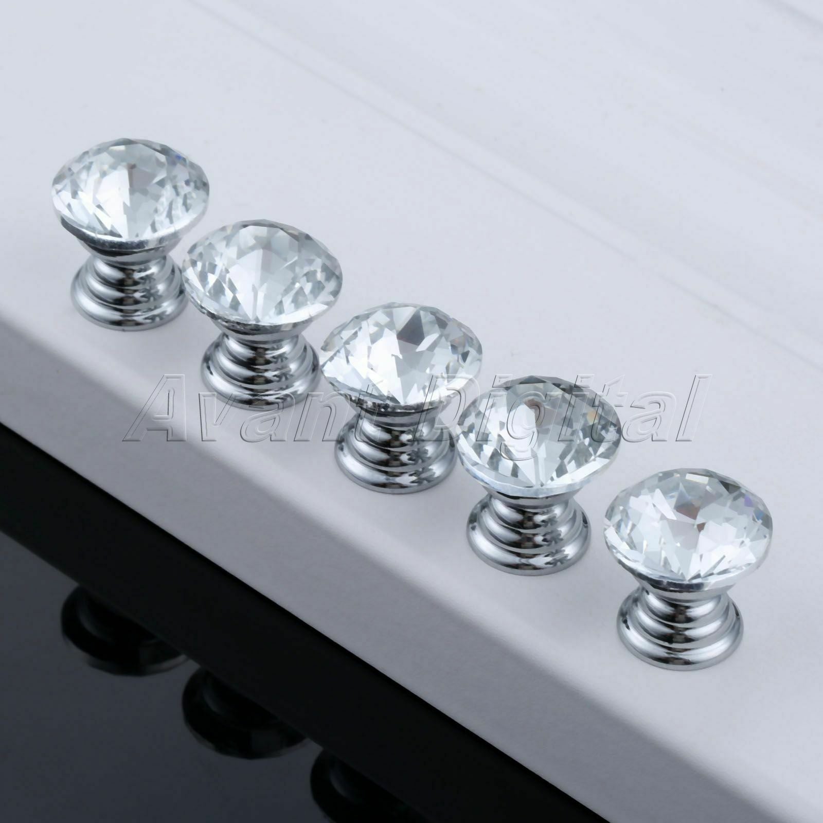 5Pcs Round Cabinets Closet Cupboard Drawer Crystal Glass Handles Door Pull Knobs