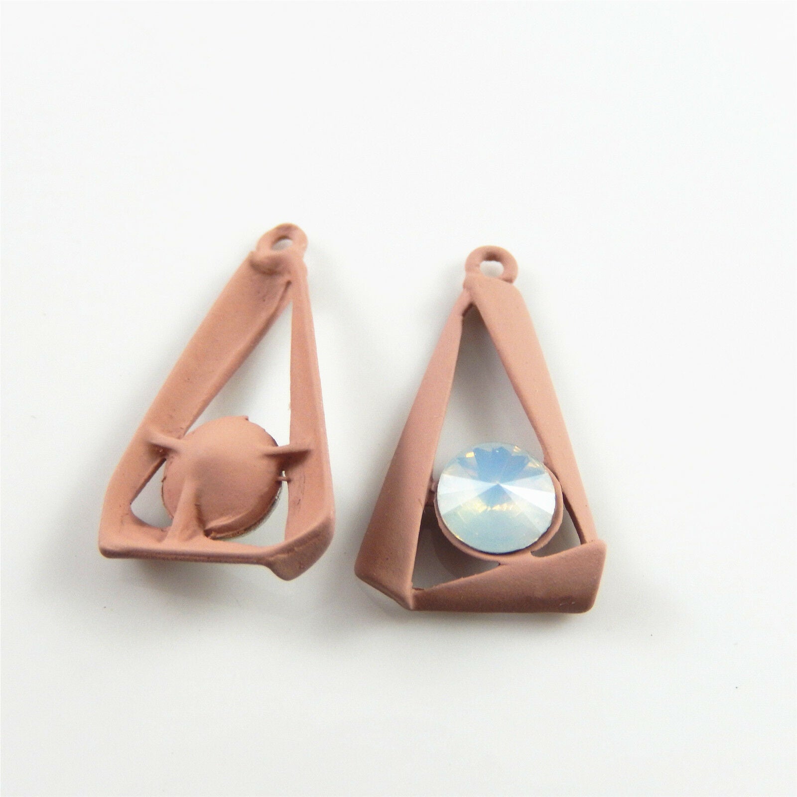8pcs Matte Pink Alloy Rhinestone Triangle Charm Pendant Earring Findings 26x17mm