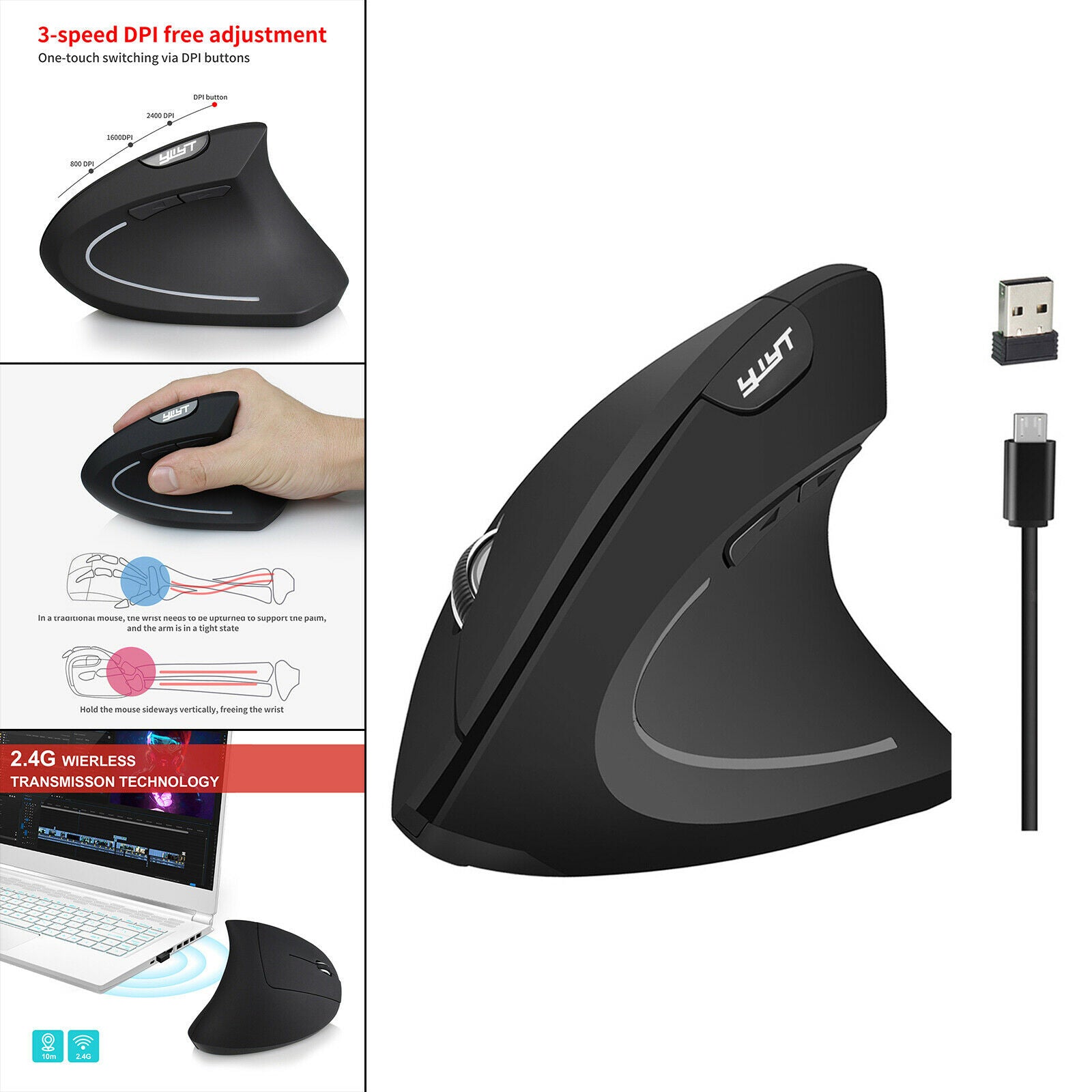 Wireless Vertical Mouse Mice Ergonomic Upright Game Mouse for Office Home