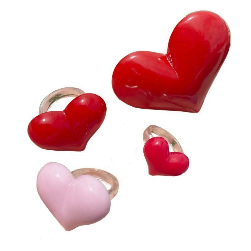 4 Pieces Red/Pink Peach Heart Ring Exquisite All-match Trend Jewelry