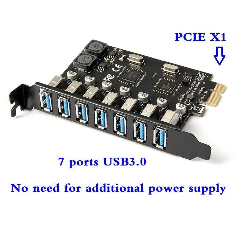 PCI-E 1X to 7 Ports USB 3.0 PCI Express Expansion Card Adapter Hub 5Gbps NEW
