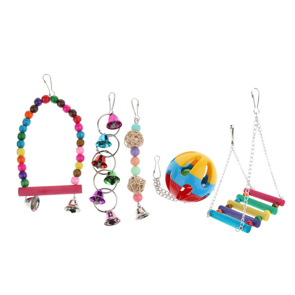 Set Of 5Pcs Bird Parrot Toys Set Swing Perches Bells Ball
