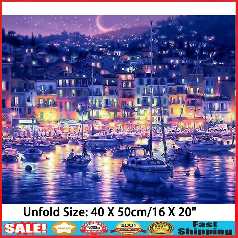 Painting By Numbers Kit DIY Night Sky Ship Canvas Oil Art Picture Craft Decor