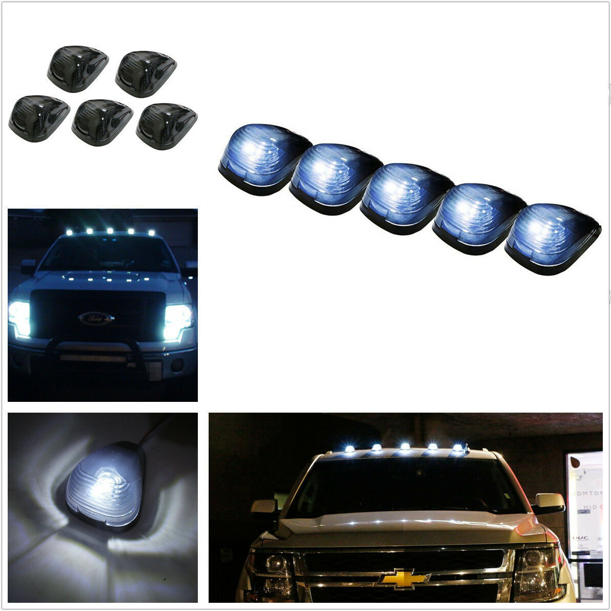 5x Smoked Lens/Super White T10 LED Cab Top Roof Running Clearance Marker Lights