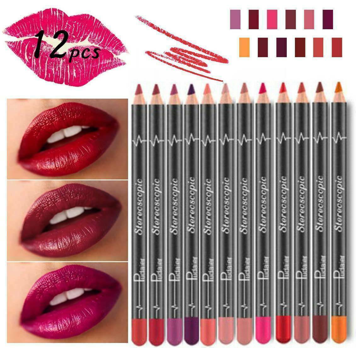 12PCS/Set Waterproof Lip Liner Lipstick Long Lasting Matte Lipliner Pencil Pens