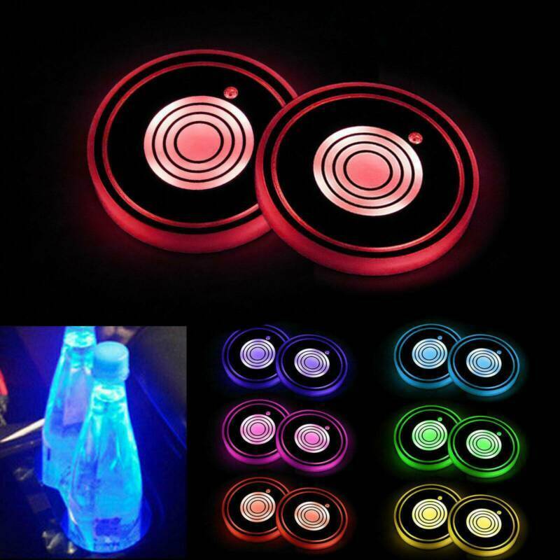 2Pcs LED Car Auto Cup Holder Pad Mat Atmosphere Interior Lights Universal Hot