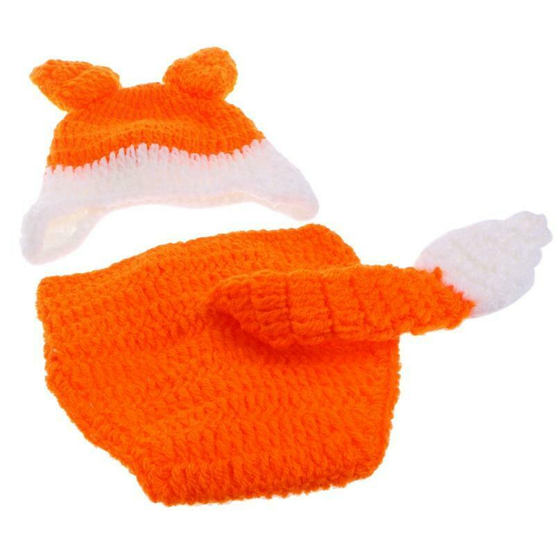 Newborn Infant Photography Props Baby Hat & Pants Costume Hand Crochet Fox Baby