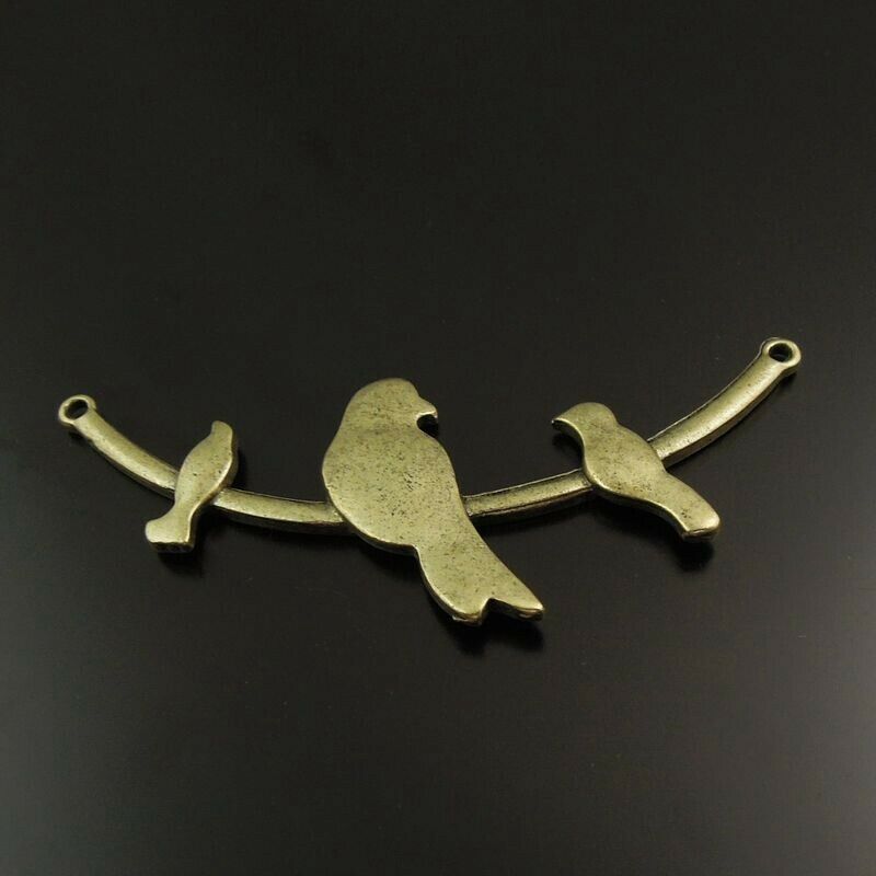 10pcs Antiqued Bronze Alloy Charm Birds On Tree Branch Pendant Connector 68*31mm