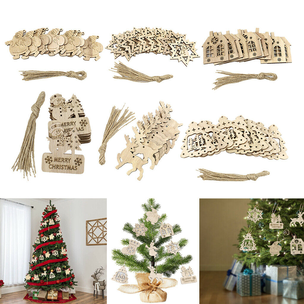 62pack Christmas Wood Chip Tree Ornaments Hanging Pendant Decoration DIY Crafts