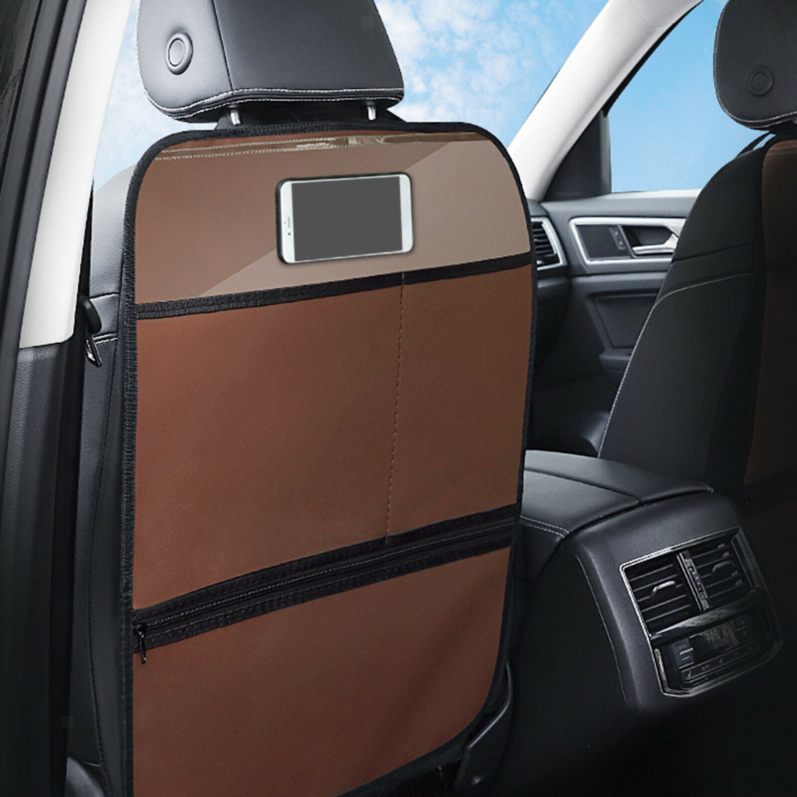 Auto Car Seat Back Cover Kick Mat Anti Stepped Dirty for Kids Brown Large