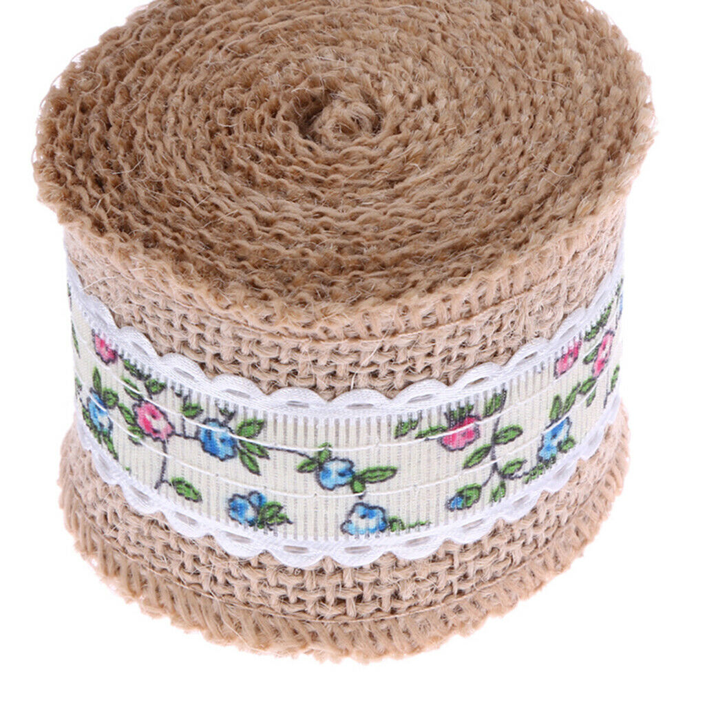 3 x Rose Flower Natural Jute Burlap Ribbon Roll Wedding Holiday Party Supply