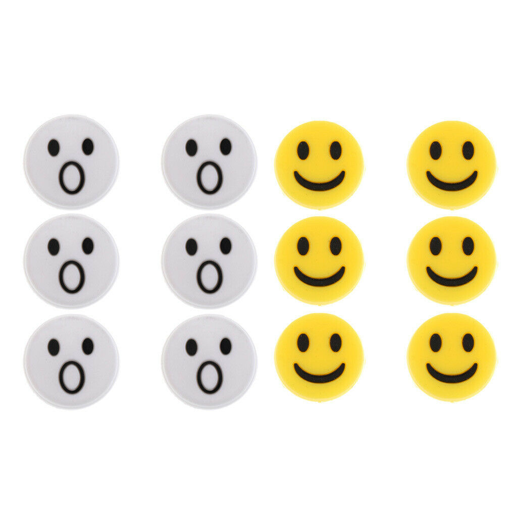 Lovely Face Silicone Tennis Vibration Dampeners, 12 Pieces, Yellow & White