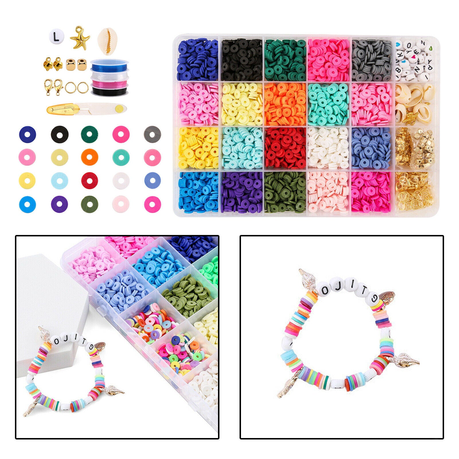 Clay Beads Spacer Beads Charms DIY Jewelry Supplies 24 Grid Letter Bead