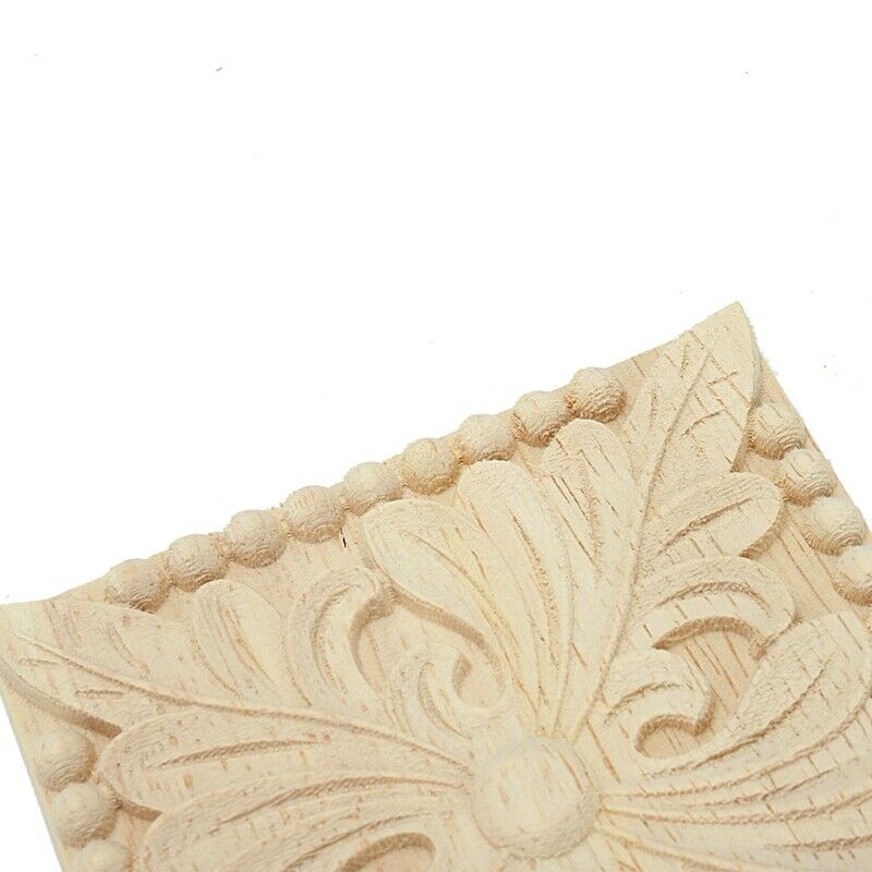 Natural Wood Appliques Square Flower Carving Decals Decorative Wooden MouldingT9