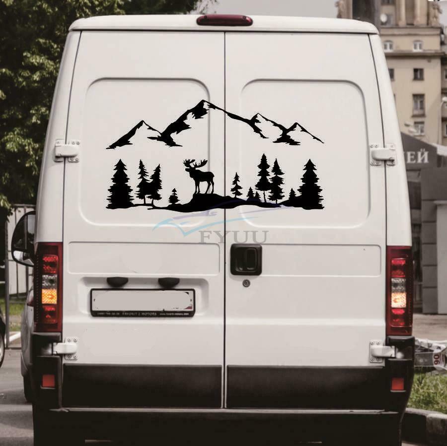 1 Piece 120cm×62cm Vinyl Moose Forest Mountain Graphic Decals For SUV RV Camper