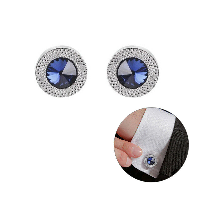 Fashion Men Blue White Cufflinks Crystal Cuff Links Shirt Button Charm Jewel:.DD
