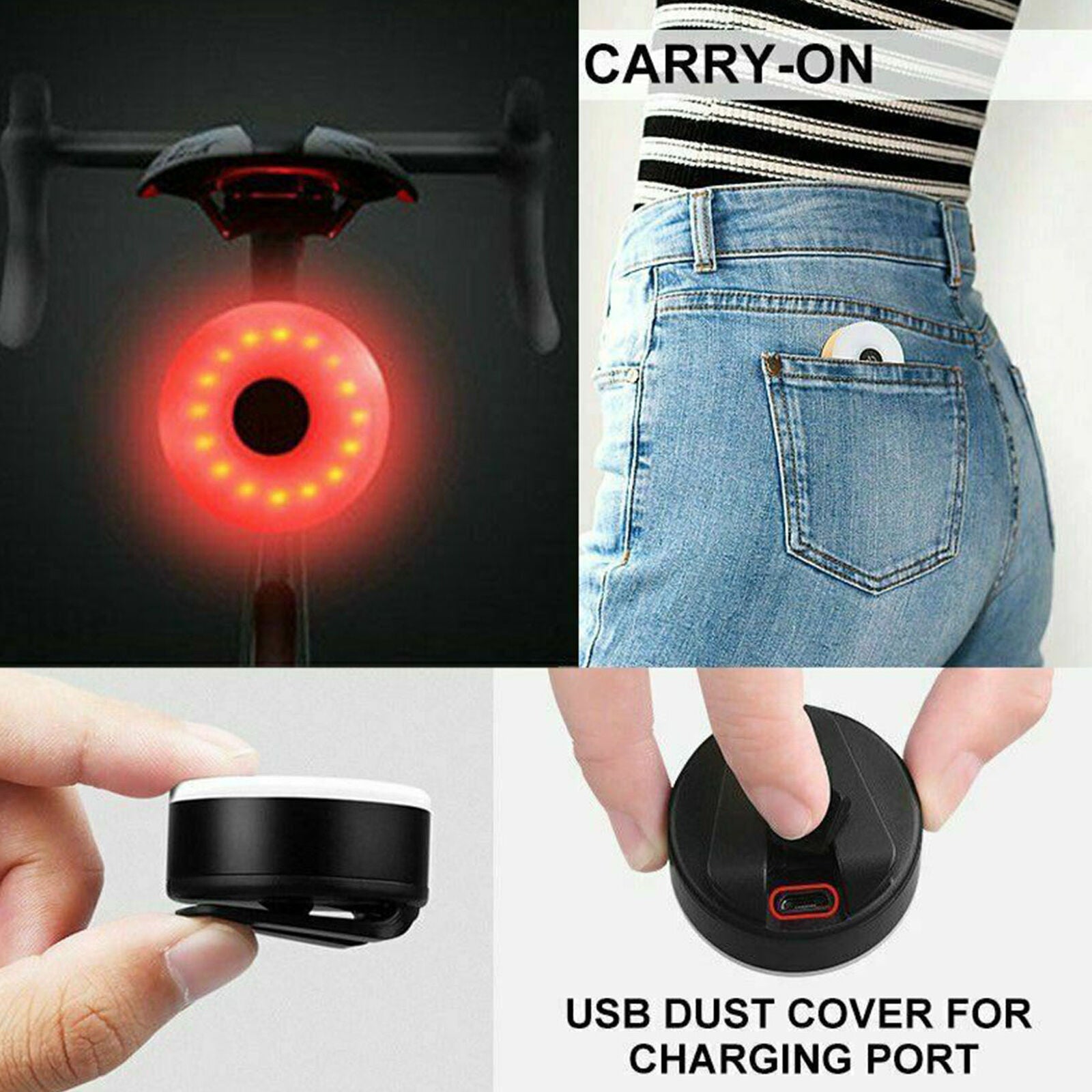 Waterproof LED Bike Back Brake Light COB Bicycle Sensing Warning Taillight USB
