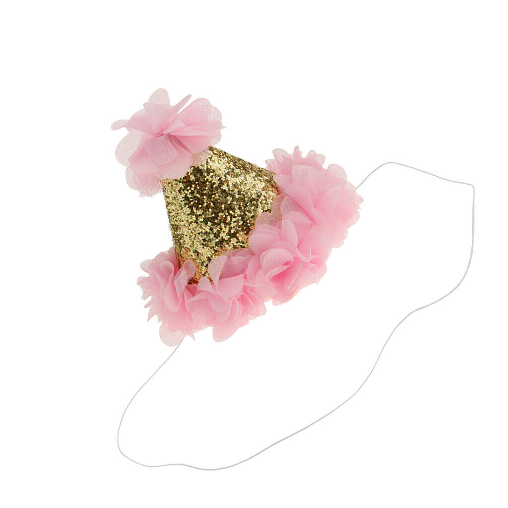 Sweet Girls Flower Sequin   Birthday Hat Toddler Headwear  Pink