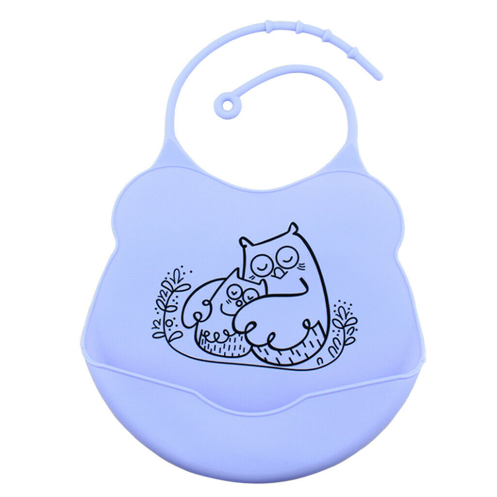 Baby Bibs Silicone Comfortable Soft Toddlers Feeding Bibs Owl_Purple