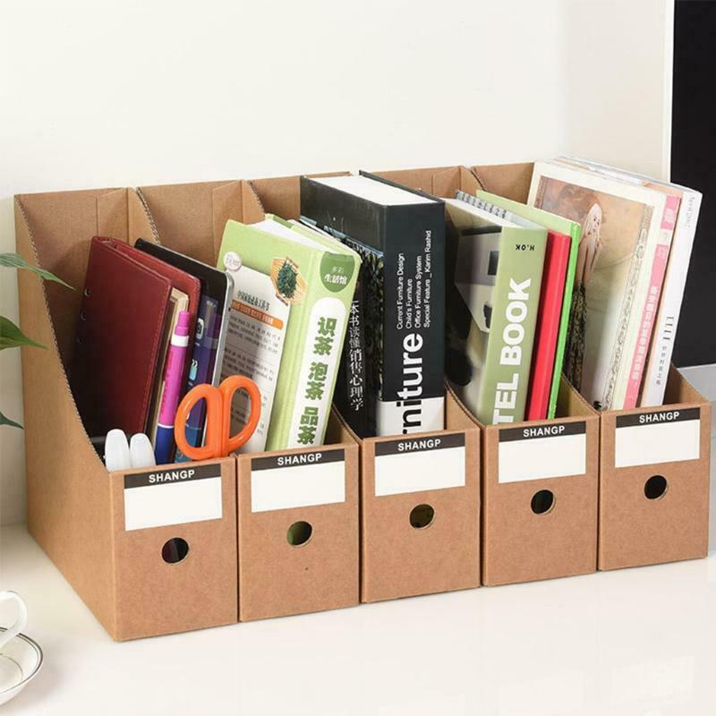 5pcs Office Document File Storage Box Kraft Magazine File Holders with Labels