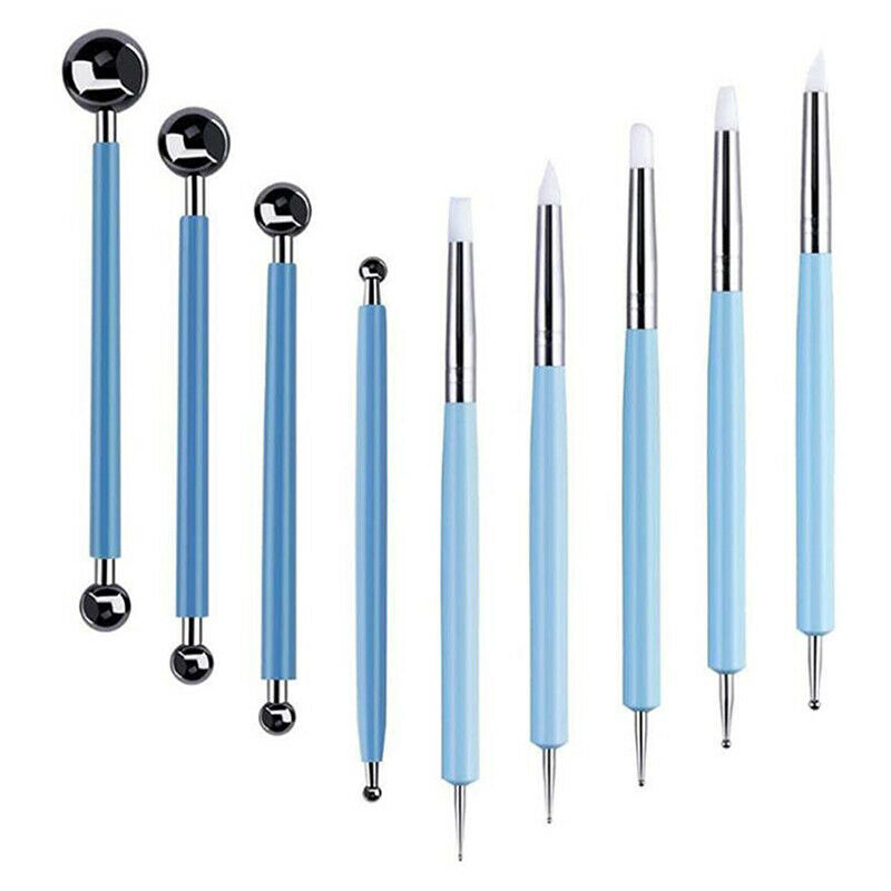 9Pcs Double Head Modelling Ball Sticks Clay Shaping Silicone Pen Nail Art TooI7