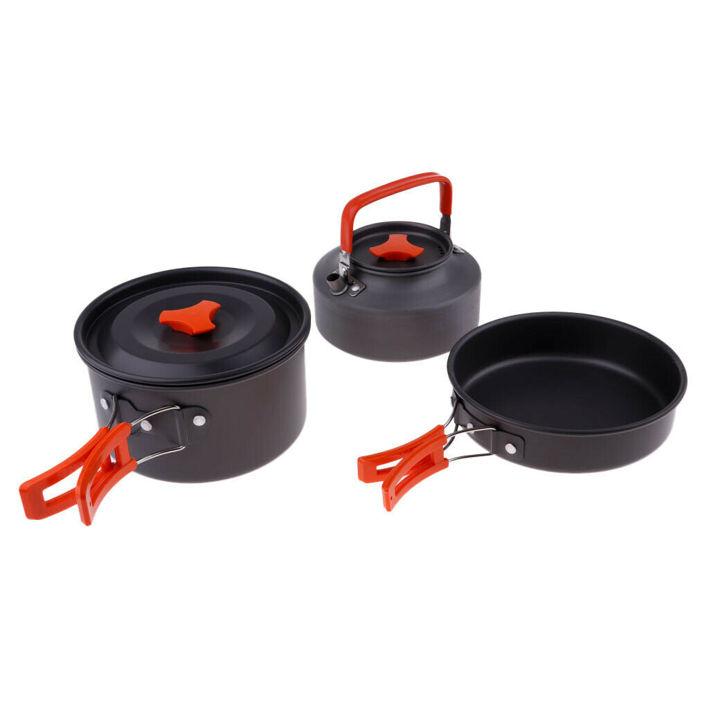 Foldable Non Stick Aluminium Pot Pan Kettle Camping Cooking Cookware Set