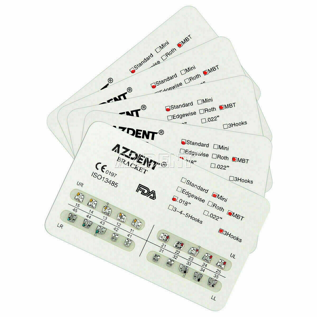 20packs Orthodontic Metal Bracket Braces Dental Mini MBT Slot.018 Hooks 3 AZDENT