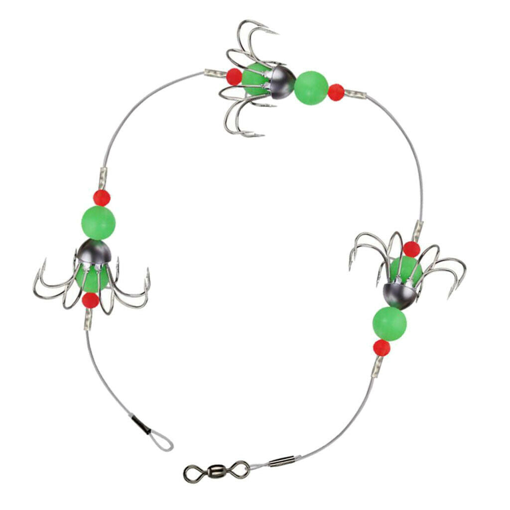 1 Set Glow Jig Octopus Hook Green Bead Lead Jig Hooks Night Luminous Squid