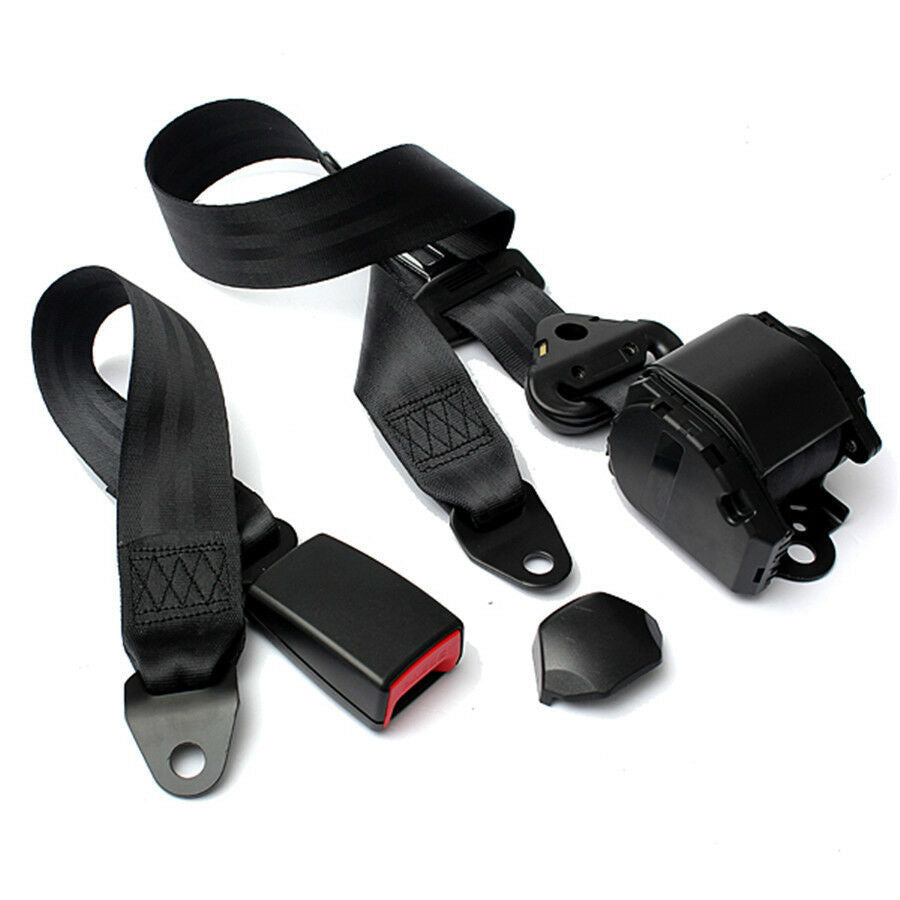 Car Seat Belt Lap 3 Point Retractable Adjustable Safety Seat Belt Universal -Red