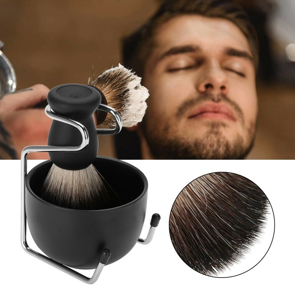 Men Shaving Beard Barber Tool Kit Brush+Stand+Soap+Bowl Salon Home Travel Use